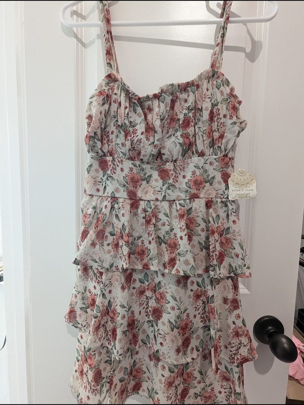 Altar'd State Cream Dress with Rose Floral Print